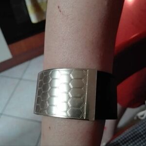 BVLGARI Geometric Snake Pattern Leather & Bronze Cuff Bracelet